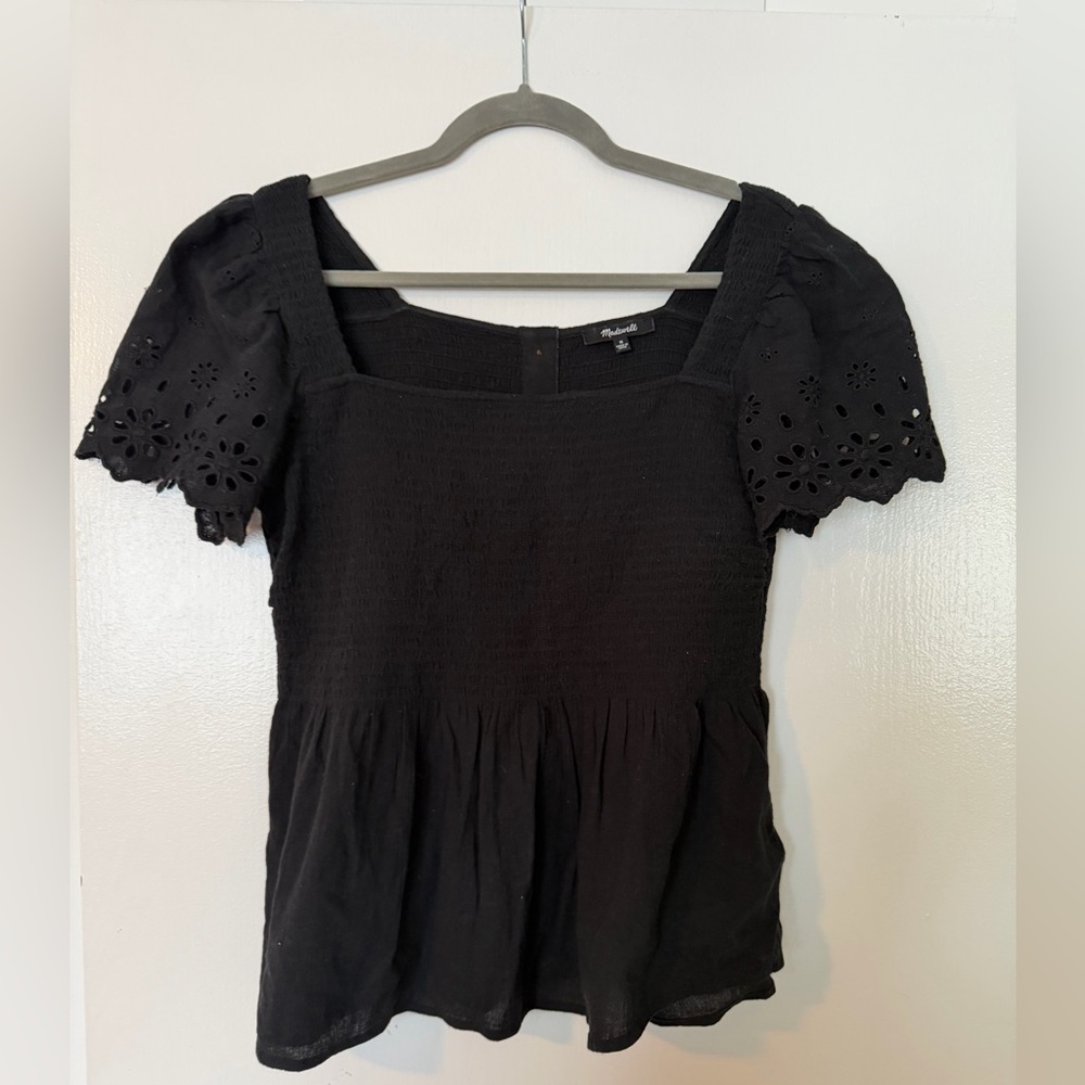 Madewell Black Floral short sleeve blouse